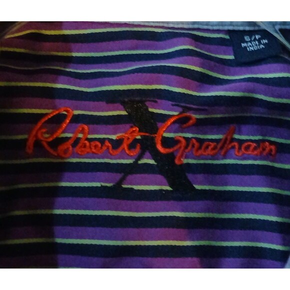 Robert Graham Men’s S Purple Stripe Flip Cuff Button Shirt Y2K Grunge Skater - Picture 6 of 8